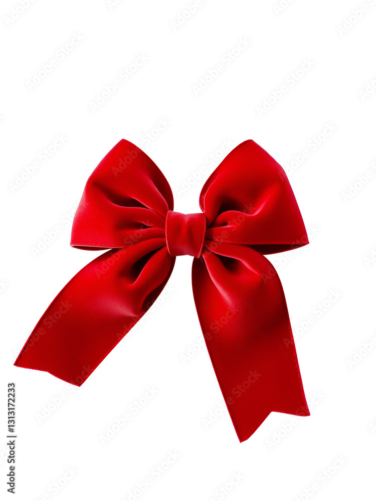 Fototapeta premium Red velvet decorative bow isolated on white transparent background, png element