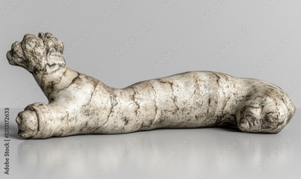 Ancient stone lion sculpture on gray background, ideal for history or art projects Ancient stone lion sculpture on gray background, ideal for history or art projects
