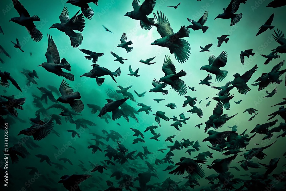 Aerial View Crow Flock Chroma Key, Birds in Flight, Alpha Channel, Bottom View, Stock Photo Aerial View Crow Flock Chroma Key, Birds in Flight, Alpha Channel, Bottom View, Stock Photo