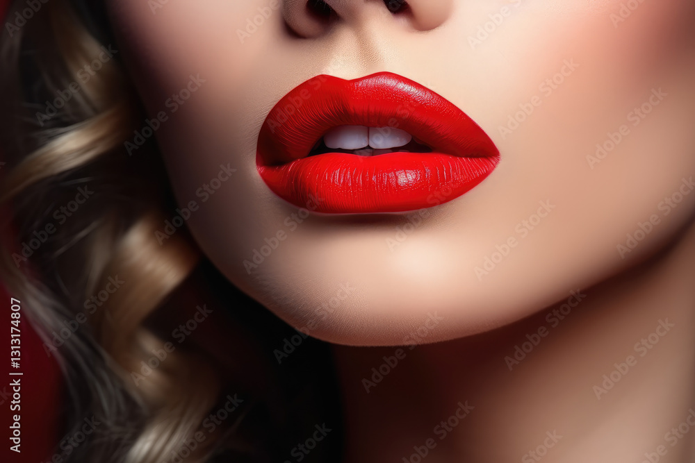 Striking Red Lips and Flawless Skin Close-up Striking Red Lips and Flawless Skin Close-up