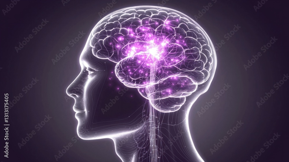 Fototapeta premium Abstract illustration of a glowing brain with vibrant neural connections