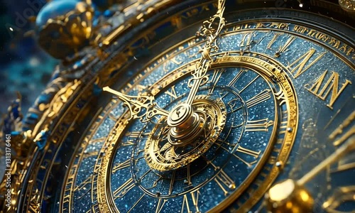 Wallpaper Mural Intricate antique clock with golden details and starry background Torontodigital.ca