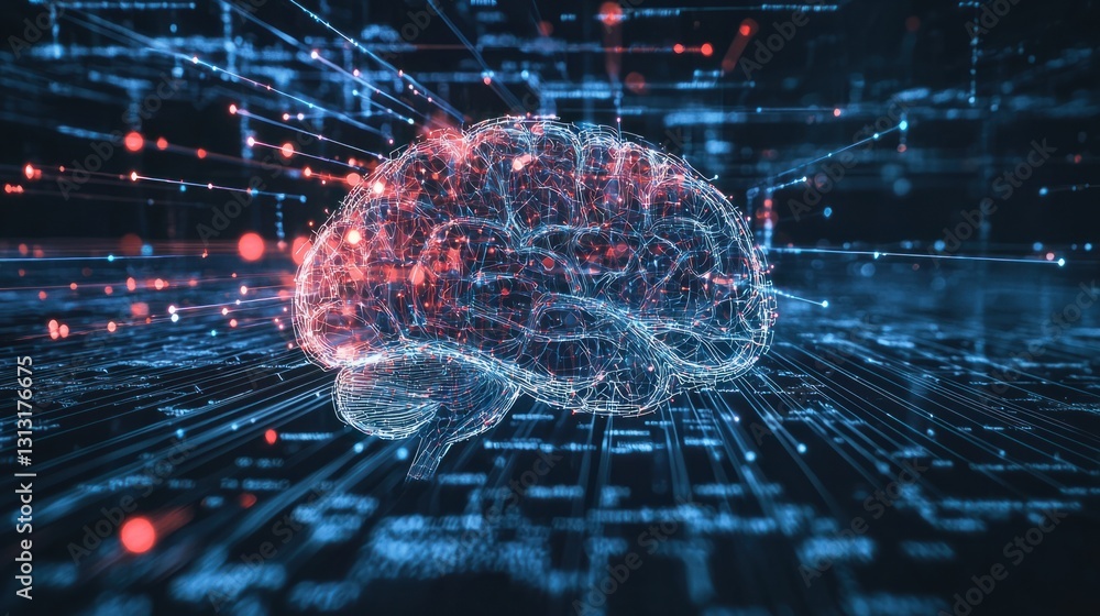Abstract Digital Brain Concept with Neural Connections and Data Flow Abstract Digital Brain Concept with Neural Connections and Data Flow