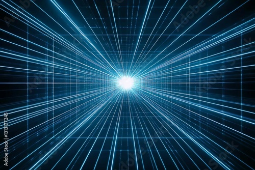 Abstract Glowing Lines Tunnel - Futuristic Digital Art