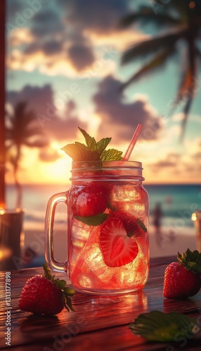 strawberry mojito in an artisan glass mason jar