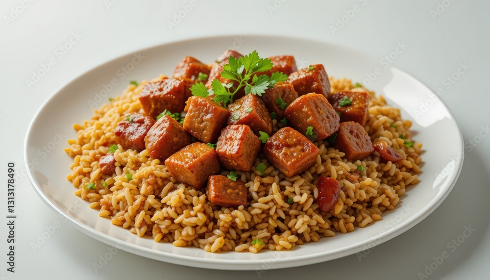 Delicious Savory Tofu Cubes with Seasoned Rice Delicious Savory Tofu Cubes with Seasoned Rice