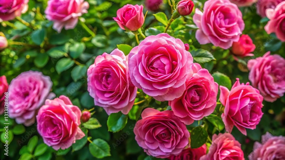 Aerial View of Lush Green Bushes Adorned with Blooming Pink Roses Aerial View of Lush Green Bushes Adorned with Blooming Pink Roses