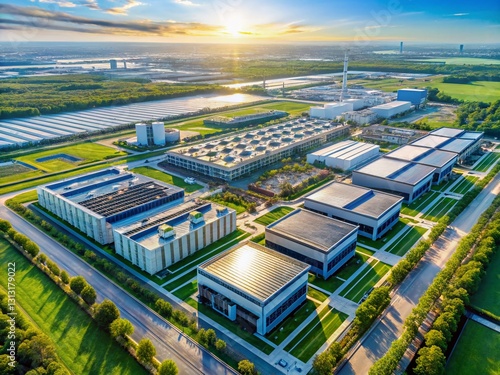 Obraz na płótnie Aerial View of Modern Data Center Campus with Processing Units, Server Racks, and Cooling Systems w salonie