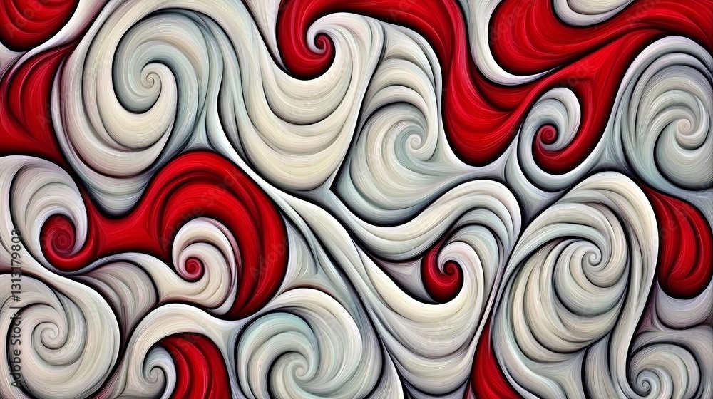 Obraz premium Swirling Red and White Abstract Digital Painting AI Generated