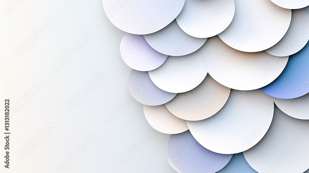 Layered white circular paper shapes, abstract minimalistic 3D background for graphic design and branding projects Layered white circular paper shapes, abstract minimalistic 3D background for graphic design and branding projects