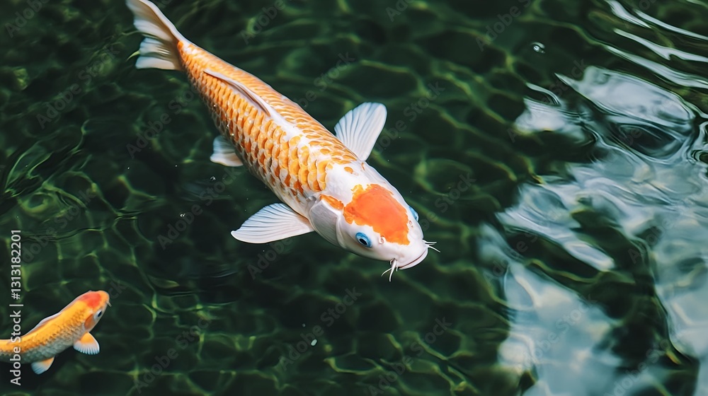 Koi Fish in Pond, Orange and White - Zen/Mindfulness Koi Fish in Pond, Orange and White - Zen/Mindfulness