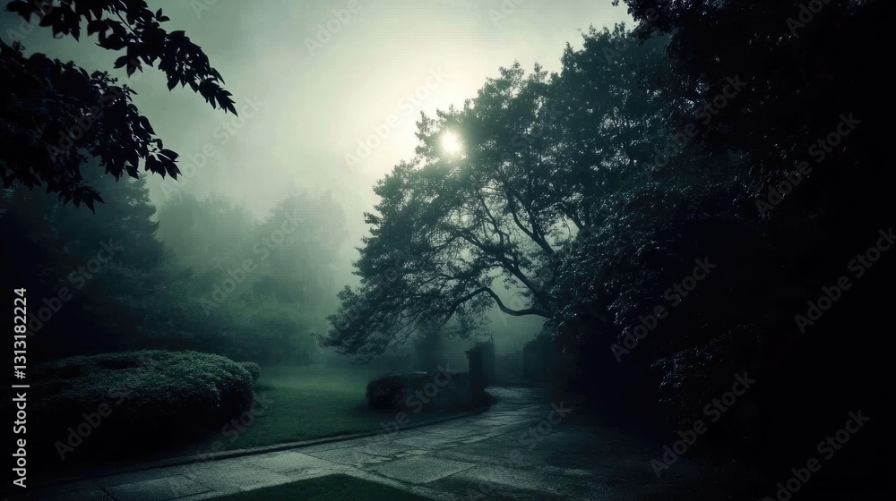 Fototapeta premium Foggy Forest Path at Dawn (1)