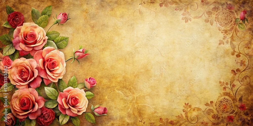 Aged Paper Valentine's Day Background with Subtle Floral Pattern - Romantic Theme