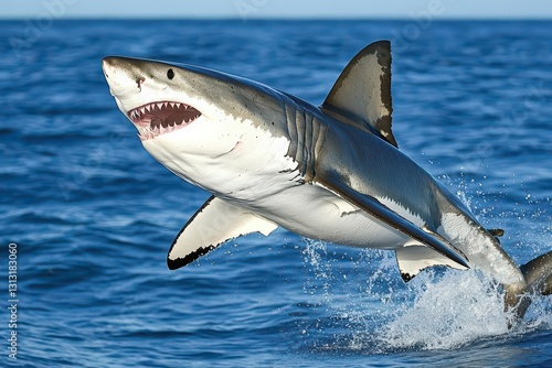 Majestic shark jumping out of the water capturing the power and grace of marine life in a thrilling moment