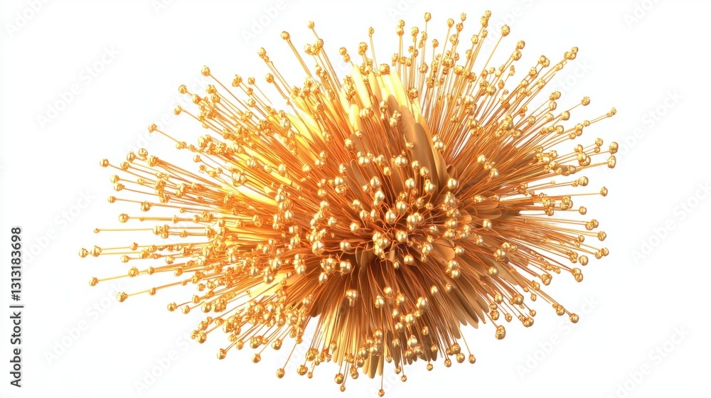 Obraz premium Abstract Golden Burst of Energetic Lines and Spheres on White Background