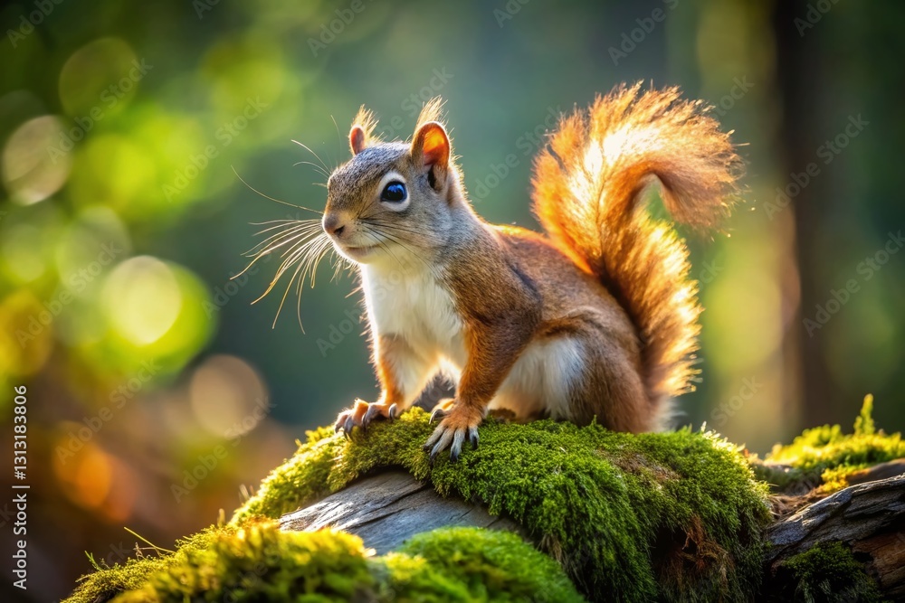 American Red Squirrel Posing on Log - Adorable Wildlife Stock Photo American Red Squirrel Posing on Log - Adorable Wildlife Stock Photo
