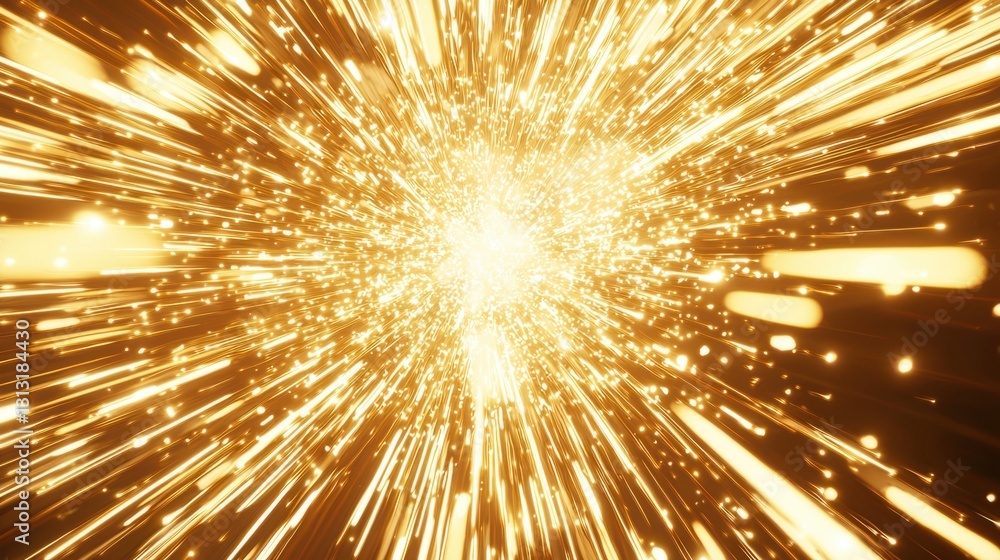 Bright Explosion of Golden Light with Radiating Sparks and Glows Bright Explosion of Golden Light with Radiating Sparks and Glows