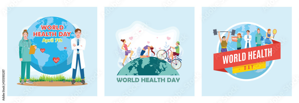 Obraz premium Doctors, medical personnel and the public live healthy and active lives on World Health Day.