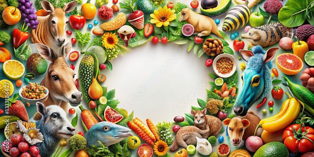 Artistic Animal Patchwork Circle Food Photography Background Artistic Animal Patchwork Circle Food Photography Background