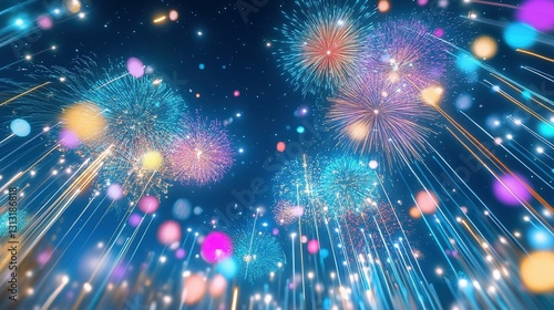 Fireworks exploding with bursts of colorful lights in a dark sky