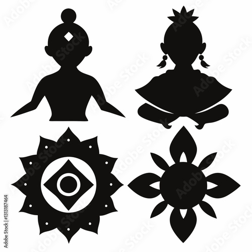 Silhouette African Ethnic Indigenous Icons Collection Vector Art Illustration