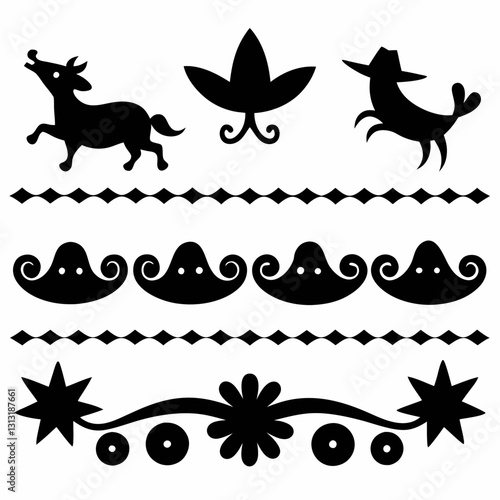 silhouette Mexican Decorative border collection vector illustration. floral elements