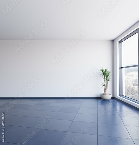 empty office lounge with empty space on the white wall. 3d illustration