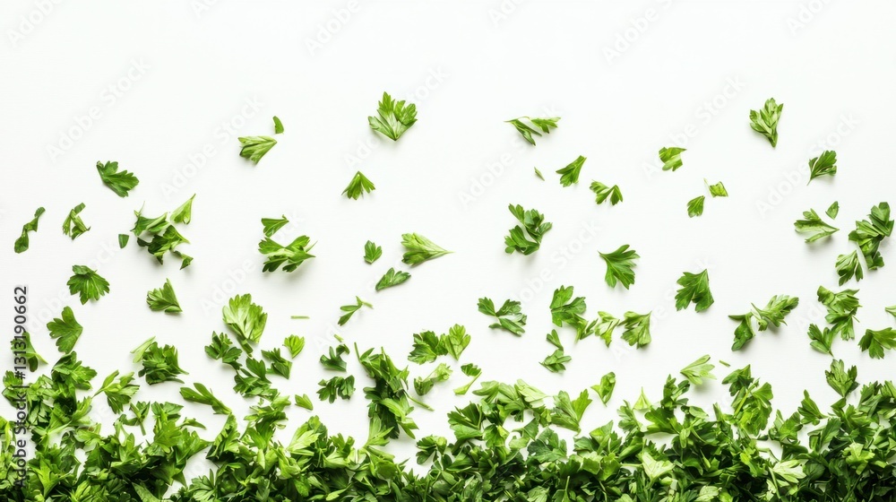 Fresh Green Parsley Leaves on a White Background for Culinary Use Fresh Green Parsley Leaves on a White Background for Culinary Use