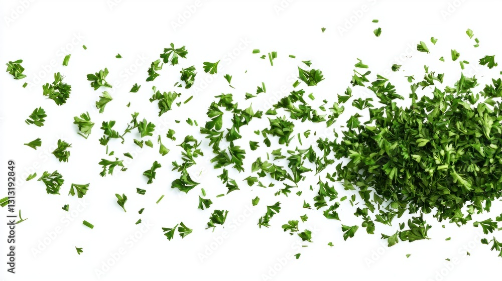 Freshly Chopped Green Herbs on White Background for Culinary Use Freshly Chopped Green Herbs on White Background for Culinary Use
