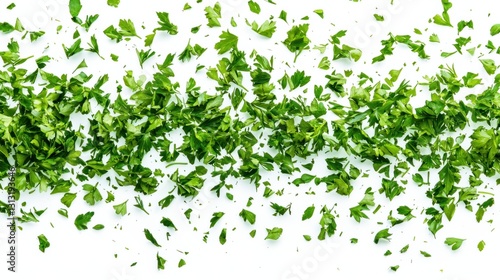 Fresh Green Herb Chopped Leaves on White Surface for Culinary Use