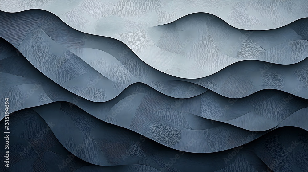 Obraz premium Serene Blue Abstract Landscape: Digital Painting of Flowing Hills AI Generated