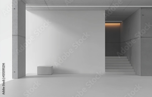 Minimalist Interior Design with Concrete Walls and Soft Lighting Creating a Serene Atmosphere