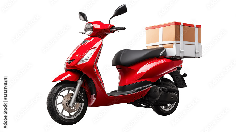 Red Delivery Scooter with Package isolated on transparent background Red Delivery Scooter with Package isolated on transparent background