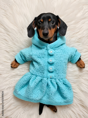 filhote de duchshund fofo  vestido de ovelha  dormindo photo