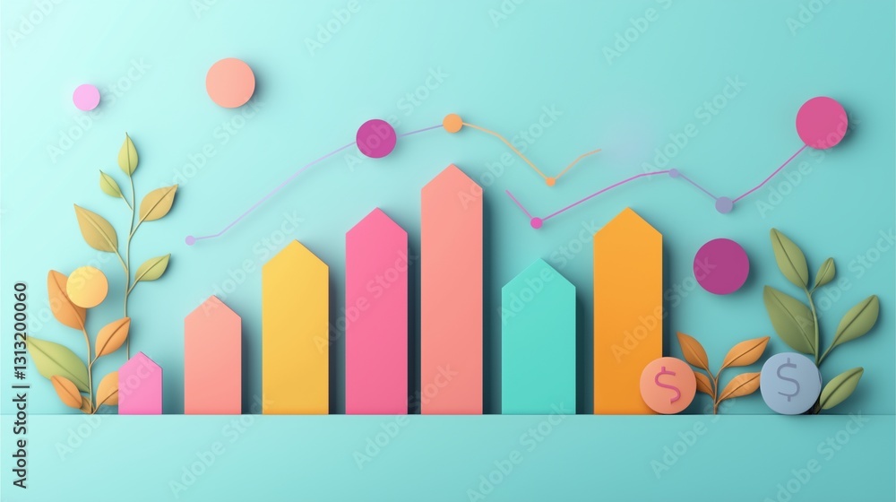 Colorful abstract background with flowers and business growth elements Colorful abstract background with flowers and business growth elements