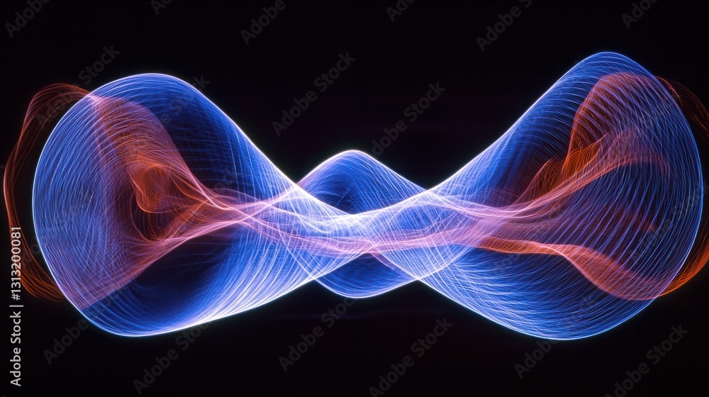 Fototapeta premium Abstract Light Waves in Blue and Red Colors on Black Background