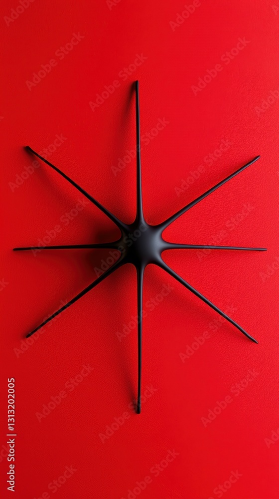 Abstract Black Starburst on Deep Red Background Modern Artistic Composition Geometric Design Aesthetic Abstract Black Starburst on Deep Red Background Modern Artistic Composition Geometric Design Aesthetic
