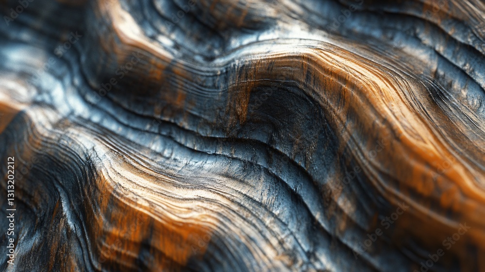 Abstract Wavy Wooden Texture Deep Blue and Orange Hues Abstract Wavy Wooden Texture Deep Blue and Orange Hues