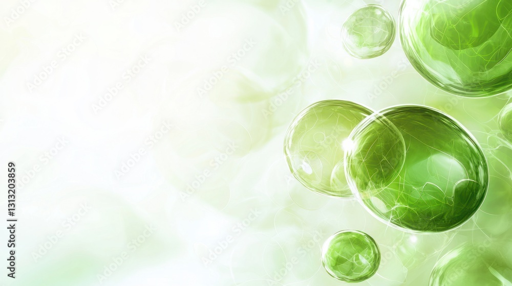 Green Bubbles Floating in a Softly Lit Abstract Background Green Bubbles Floating in a Softly Lit Abstract Background