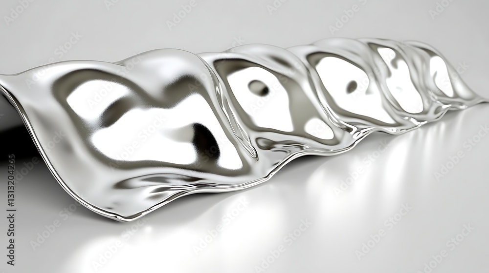 Liquid Metal Abstract Sculpture, Silver Wave Design Liquid Metal Abstract Sculpture, Silver Wave Design