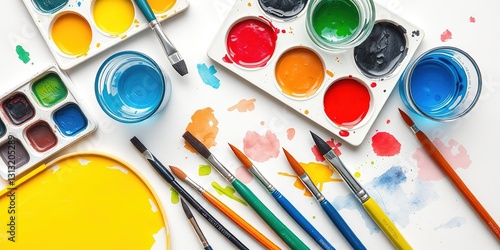 Wallpaper Mural Watercolor Paints Flat Lay Arrangement Torontodigital.ca