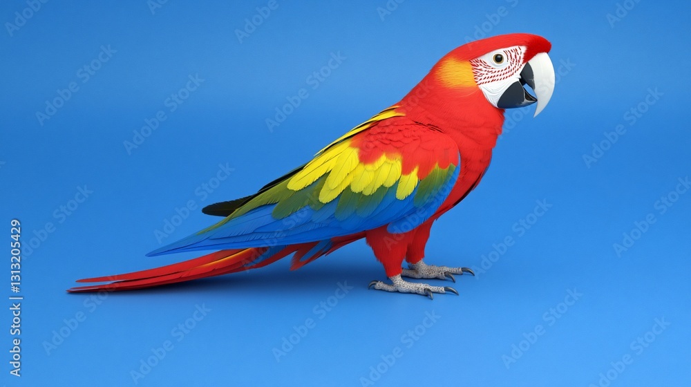 Fototapeta premium Scarlet Macaw Studio Shot, Blue Background, Bird Profile
