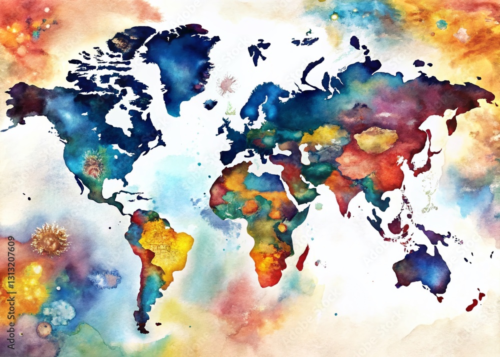 Naklejka premium Colorful World Map Sketch: Documentary Photography Style