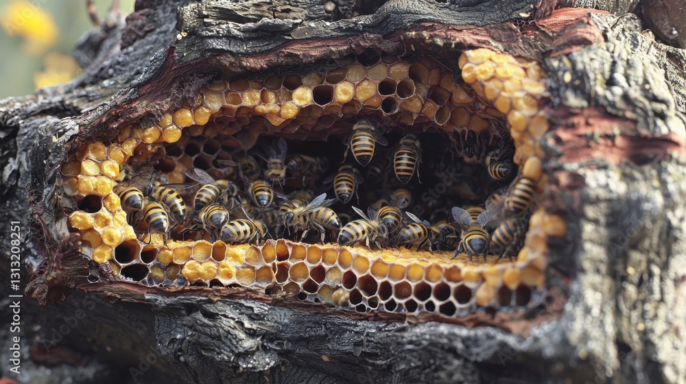 Φωτογραφία Highly detailed 3D cutaway of a beehive, illustrating the cycle of bees from newly hatched larvae to fully developed worker bees