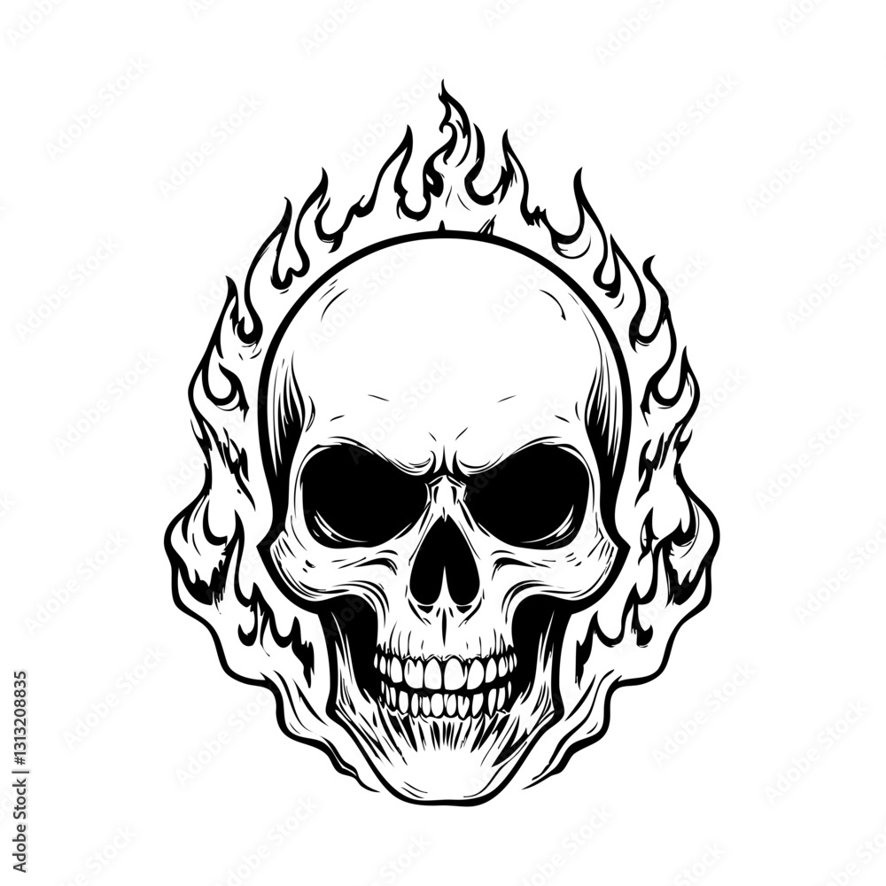 Obraz premium Skull head with fire illustration