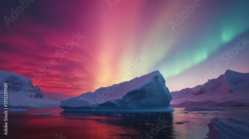 The Arctic scene, the night sky is illuminated by the gorgeous Arctic spot, t...