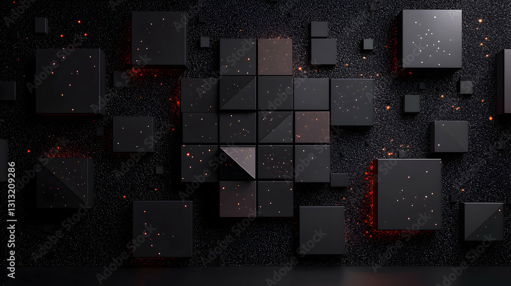 A dark abstract geometric art featuring cube shaped blocks A dark abstract geometric art featuring cube shaped blocks