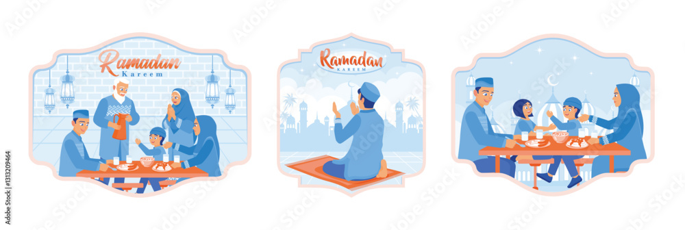 Φωτογραφία Muslim family traditions during Ramadan is breaking the fast, praying, and eating sahur together
