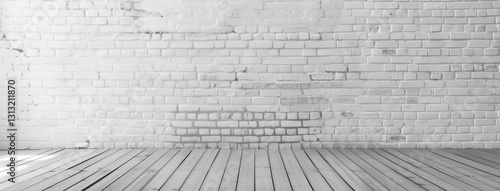 White Brick Wall with Wooden Floor Interior Space
