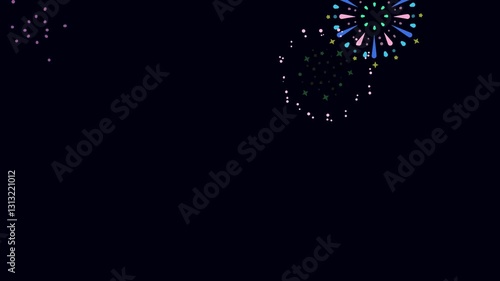 2Dアニメーションの打ち上げ花火 背景素材_カラフル